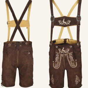 Men’s Leather Lederhosen Traditional Bavarian Outfit Oktoberfest Costume NEW